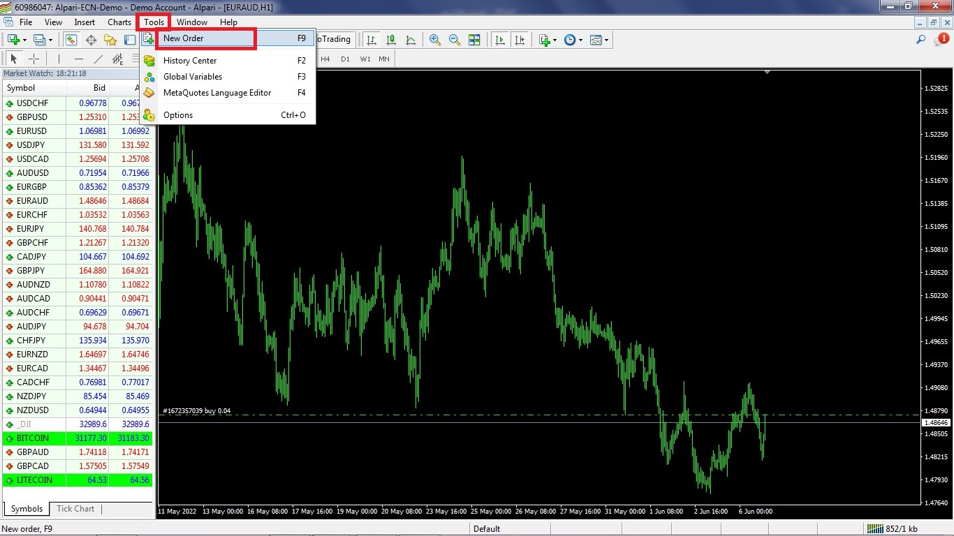 MetaTrader 5 Environment-tools tab