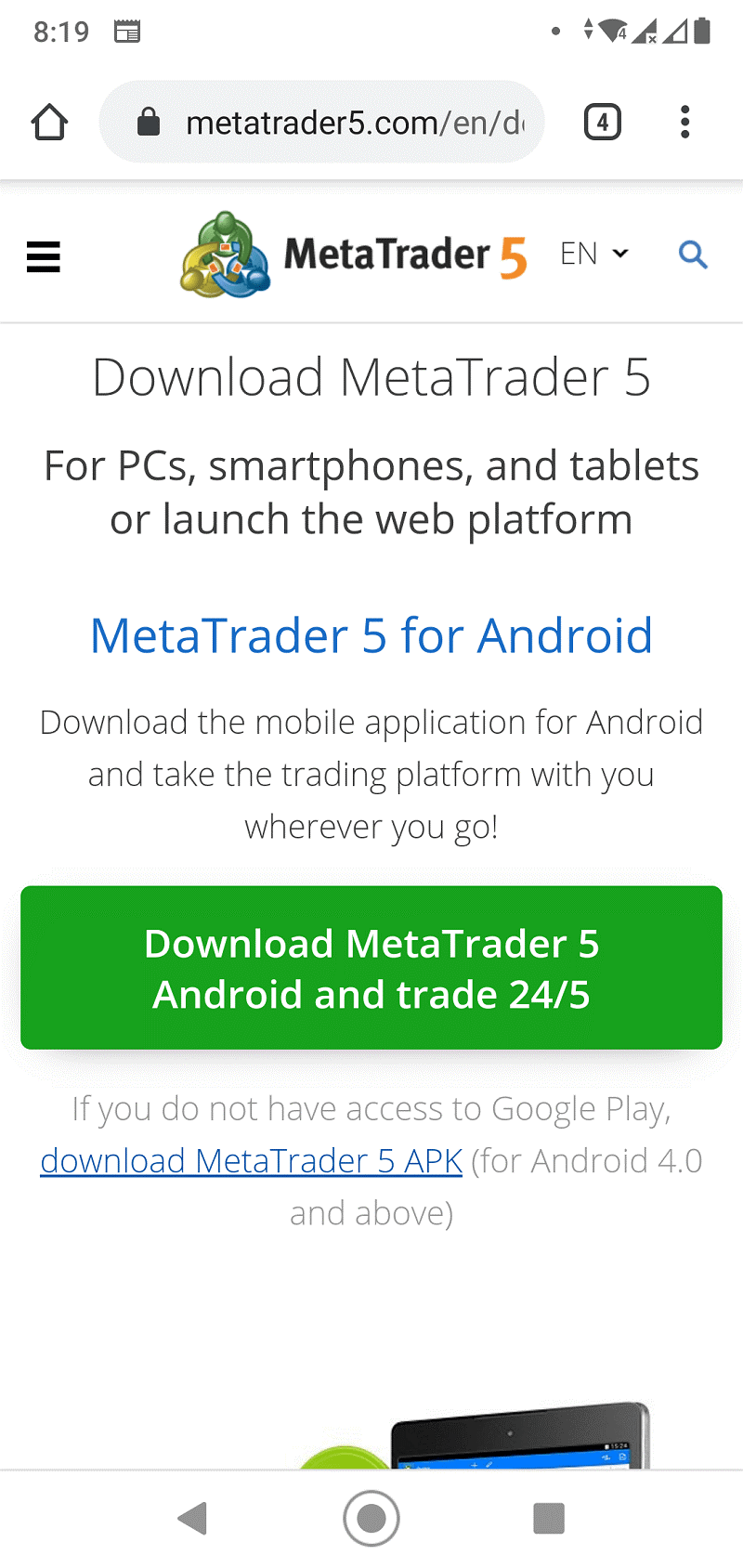 Installing MetaTrader 5 Smartphone-step 1