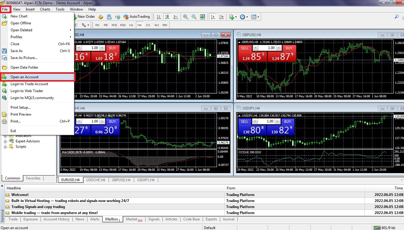 create MetaTrader 5 account -step 1